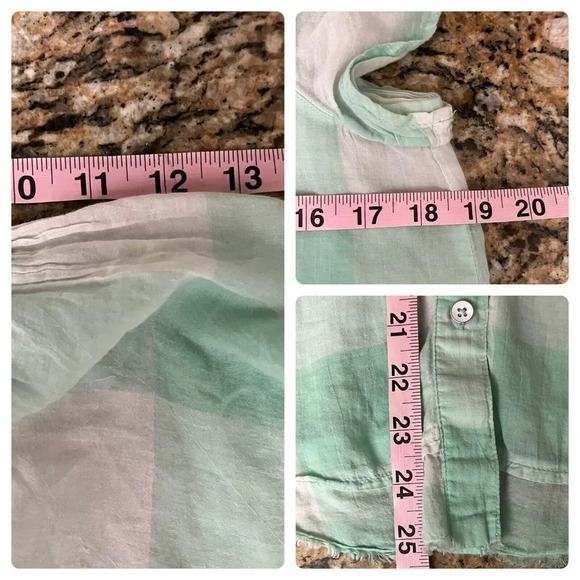 Anthropologie Maeve Short Sleeve Gingham Flutter Top in Mint Sz S Semi Sheer - Picture 6 of 10